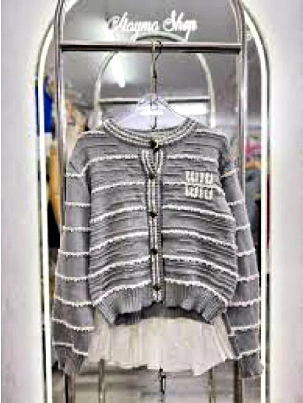 Miu Striped Cardigan in Gray & Pink New without tag - Picture 2 of 3